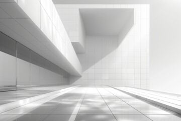 Poster - Stark white architectural lines and angles creating a high-key minimalistic abstract concept with bold shadows