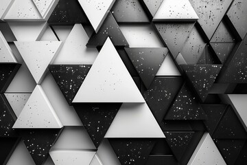 Poster - A 3D render of triangle shapes with monochromatic shades and splatter texture