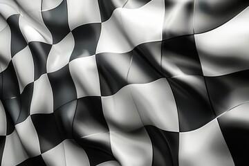 Poster - Smooth curves and bends creating an illusion of a 3D checkered surface with black and white shading