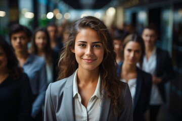 professional woman smiling in crowd