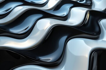 Poster - Close-up view displaying a 3D render of black and white waves invoking a sense of calm and simplicity