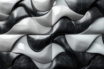 Poster - An artistic rendering of a dual-tone, 3D wave pattern displaying contrast and fluid motion