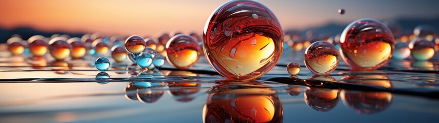 Sticker - Colorful glass spheres reflecting sunset sky