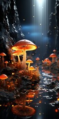 Wall Mural - Enchanted mushroom forest at night