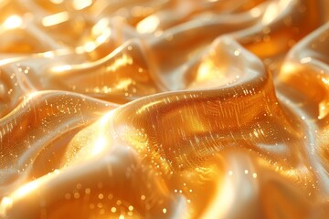 Poster - Rich, textured golden fabric undulates with glitter, resembling waves or luxurious draped material