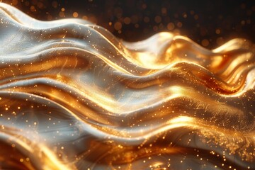 Poster - This stunning image captures a luxurious golden fabric illuminated with a multitude of sparkling lights, creating a sense of opulence and glamor