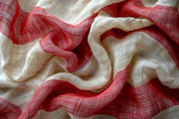 Poster - The image highlights the crumpled texture of a beige fabric featuring red checks, providing a sense of homely comfort and warmth
