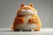 Funny fat red cat meme sits contemplating, meditates with eyes closed