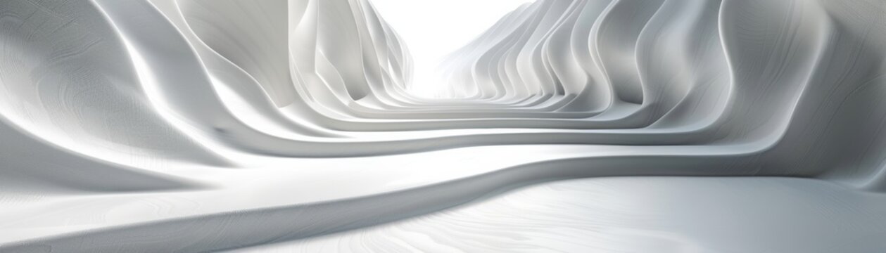 The image is a 3D rendering of a white, organic structure with a glowing blue light in the center. It is reminiscent of a futuristic tunnel or a scene from a science fiction movie.