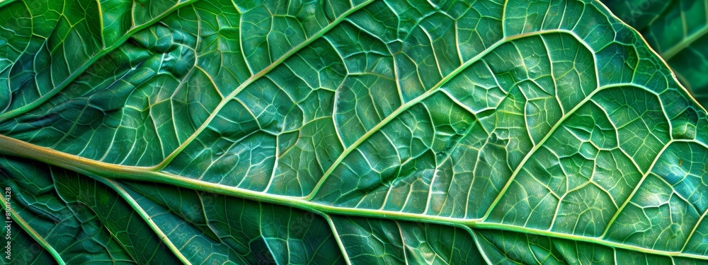 Detailed close-up of a vibrant green leaf showcasing intricate vein ...