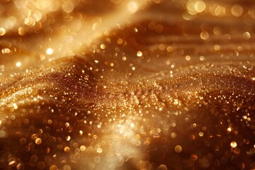 Poster - Close-up of a sparkling golden texture that resembles glitter under bright illumination