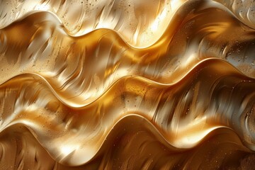 Poster - Elegant waves of shimmering gold, portraying luxury, fluidity, and opulence in a calming, abstract pattern