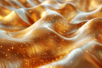 Poster - This image captures the mesmerizing flow of a 3D gold fabric simulation with shining dust particles throughout it