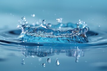 Poster - crisp high-definition image of a splash in water with a sharp focus and detail, set against a pure b