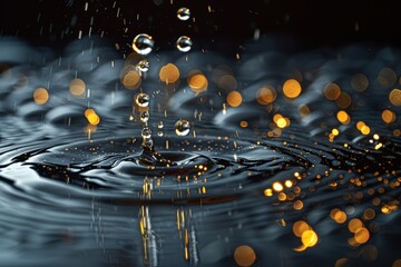 Poster - Water droplets captured in mid-air with a stunning golden bokeh effect, accentuating the beauty of the splash