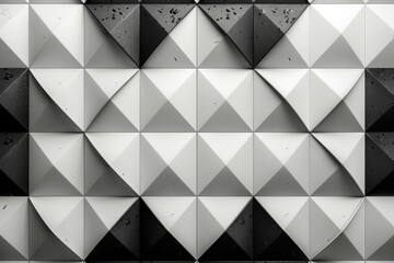 Poster - Image showcasing a repeating pattern of 3D pyramids in black and white, giving an optical illusion of depth