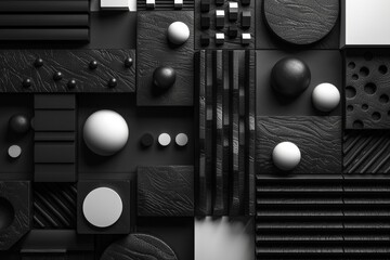 Poster - A tactile image showcasing various textured black and white shapes creating contrast and visual interest