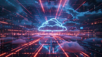 Canvas Print - Futuristic cloud computing concept with neon lights