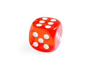 Wall Mural - One red game dice isolated on white