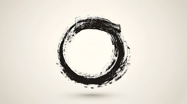 Brush stroke ink circle, Japanese calligraphy paint buddhism symbol, Zen enso, black paint round outline, vector illustration