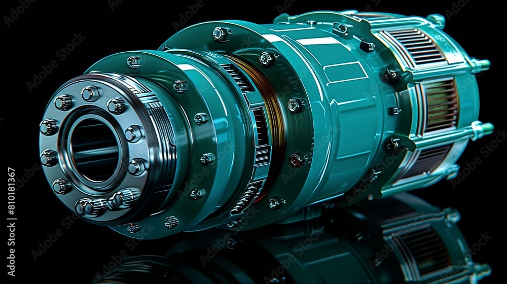 Color Neutral Motor Serene Teal Electric Motor, Isolated on Black, Highlighting Advanced ...