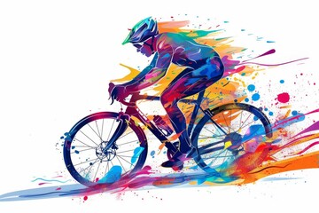 cyclist on a bicycle with color splashes and abstract background for a sport poster or flyer design 