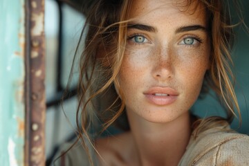 Poster - Beautiful close-up of a woman giving a soft, warm look towards the camera