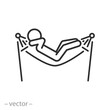 man in beach hammock icon, relax concept, thin line web symbol on white background - editable stroke vector illustration