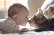 Adorable moment of a baby's first encounter with a pet