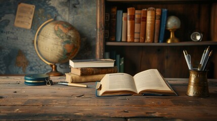 Aufkleber - An open book rests peacefully atop a rustic wooden table, inviting readers into a world of knowledge and imagination. The pages seem to whisper stories waiting to be discovered. Generative AI