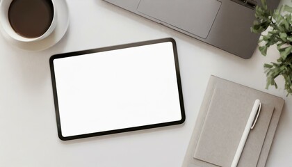 Poster - tablet on table with decoration - tablet mockup for application presentation, web design or user int