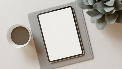 Tablet on Table with Decoration - Tablet Mockup for Application Presentation, Web Design or User Interface Design - Template for Representation and Presentation of Design