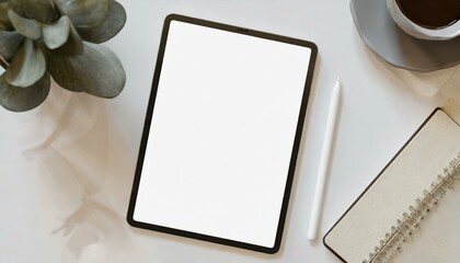 Poster - Tablet on Table with Decoration - Tablet Mockup for Application Presentation, Web Design or User Interface Design - Template for Representation and Presentation of Design