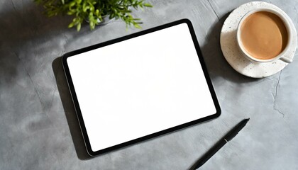 Poster - Tablet on Table with Decoration - Tablet Mockup for Application Presentation, Web Design or User Interface Design - Template for Representation and Presentation of Design