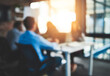 © peopleimages.com - Meeting, boardroom and teamwork in office, blurred and lens flare in workplace. Planning, employee and conversation for colleagues and design for creative agency, group or business people
