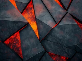 Wall Mural - Abstract geometric pattern with orange glowing triangles on a dark backdrop.