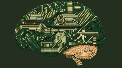 Poster - futuristic ai machine learning concept human brain with circuit board pattern artificial intelligence technology illustration