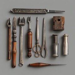 A tiny set of artisan tools, crafted with precision for creative projects, model isolated on solid background