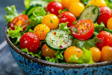 Wall Mural - Vibrant Blue Bowl Filled With Various Vegetables