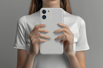 Poster - Isolated blank white smartphone with an empty display screen, perfect for showcasing app designs or mobile websites. Generative Ai.