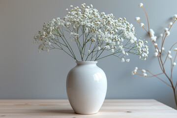 Sticker - Plain white ceramic vase mockup with no design, suitable for presenting floral arrangements or home decor concepts. Generative Ai.