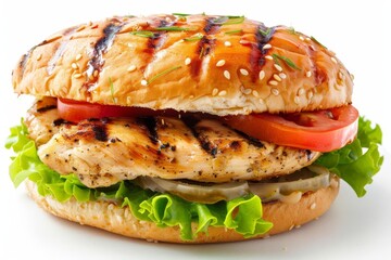 Wall Mural - delicious grilled chicken sandwich burger isolated on white background