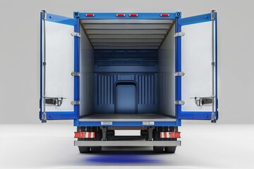 empty blue logistics truck with open rear doors cargo transportation concept 3d illustration