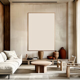 Fototapeta  - Home mockup, contemporary minimalist living room interior with white sofa and chair.