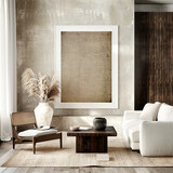 Fototapeta  - Home mockup, contemporary minimalist living room interior with white sofa and chair.