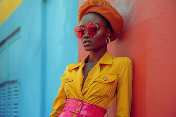 Poster - a cool and stylish outfit combining sleek lines with bold colors, exuding confidence and flair. conc