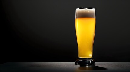 Sticker - Refreshing Glass of Beer on Dark Background, Cold Beverage in Bar. Perfect for Pub Menus and Ads. Studio Lighting. AI