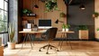 Sleek office setup showcasing environmental awareness with bamboo desktops and recycled paper, ideal for brands focused on corporate sustainability. Corporate carbon reduction