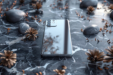 Wall Mural - A sleek and modern smartphone with an edge-to-edge display and seamless design, embodying the epitome of technological advancement. Concept of connectivity and innovation. Generative Ai.