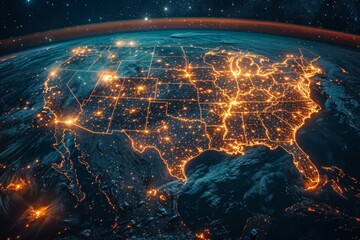 Wall Mural - a map of the united states lit up at night